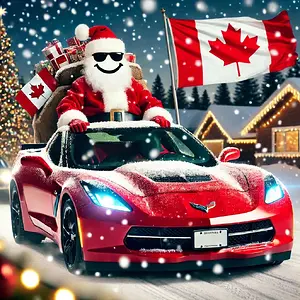 Media 'funny Christmas and New Year Meme with a Corvette car and a Canadian flag in the background.webp' in category 'Off Topic'